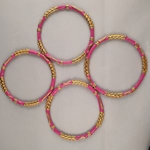 SUSAN GRAVER  Gold Pink Enamel Bangle